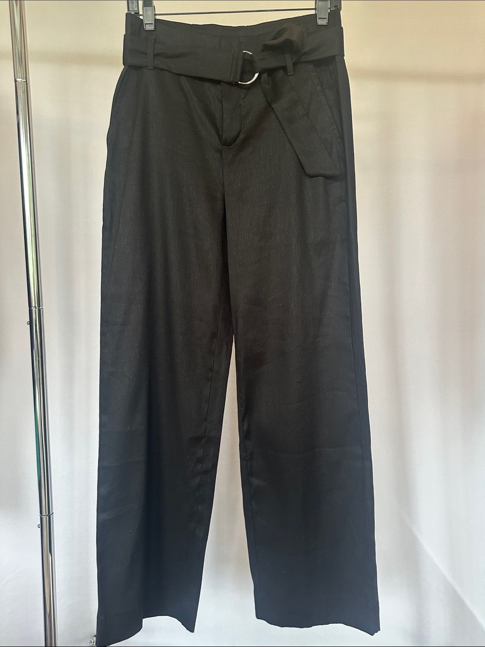 Banana Republic NWT Belted Wide Leg Trouser Pants Linen Blend Black Size 4